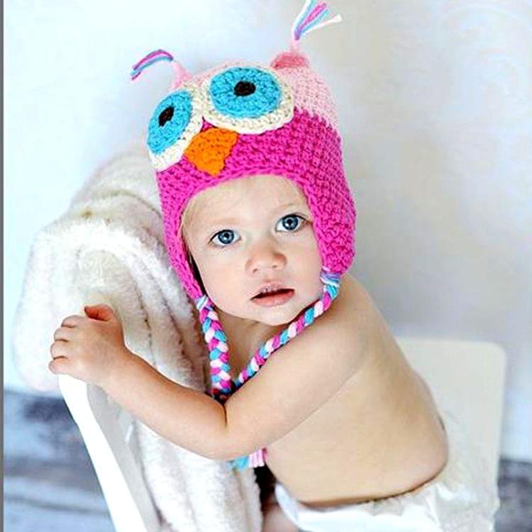 Owl Style Pure Hand-woven Wool Warm Baby Ear Hat (Baby + Black)(Baby Blue)