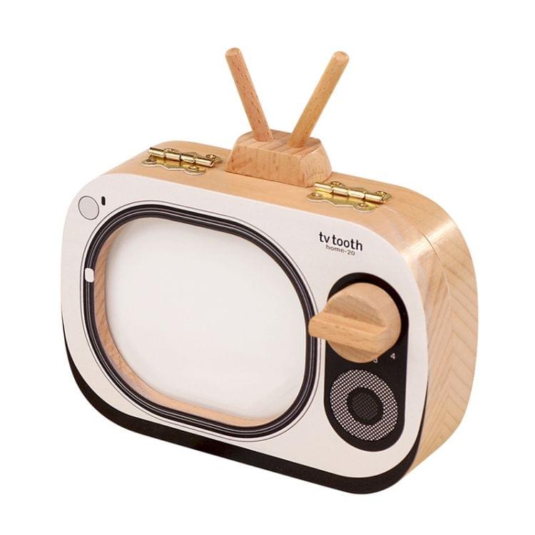 Creative Wooden Children TV Set Deciduous Tooth Preservation Box Baby Teeth Tooth House Storage Box