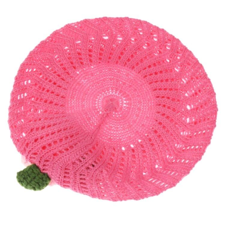 Children Manual Knitting Beret Hat(Pink)