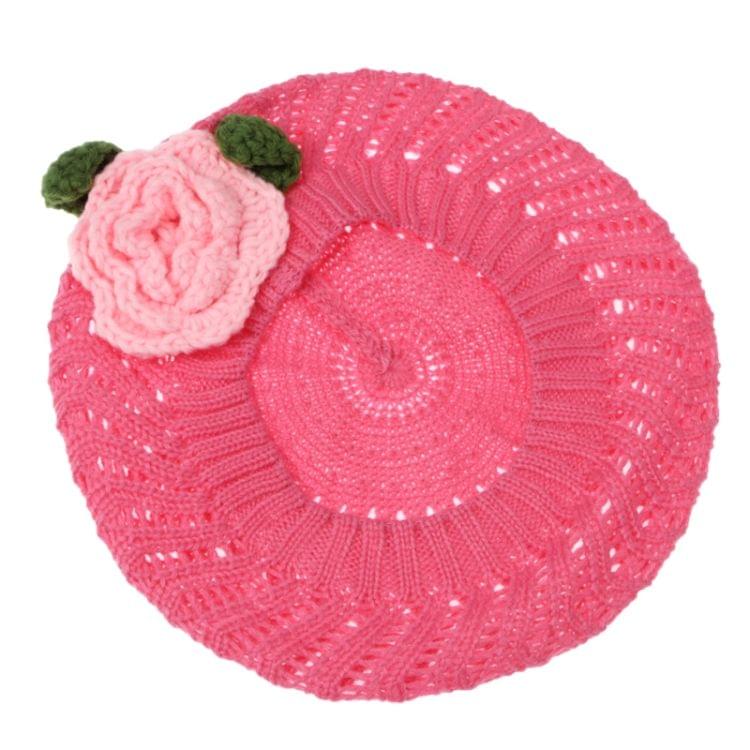 Children Manual Knitting Beret Hat(Pink)