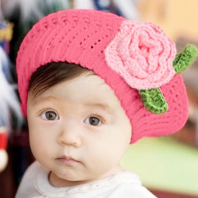 Children Manual Knitting Beret Hat(Pink)