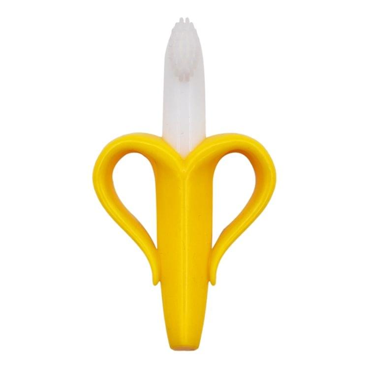 3 PCS Baby Silicone Training Toothbrush Banana Shape Safe Toddle Teether Chew Toys Teething Ring Gift for Infant Baby Chewing(Pink-A)