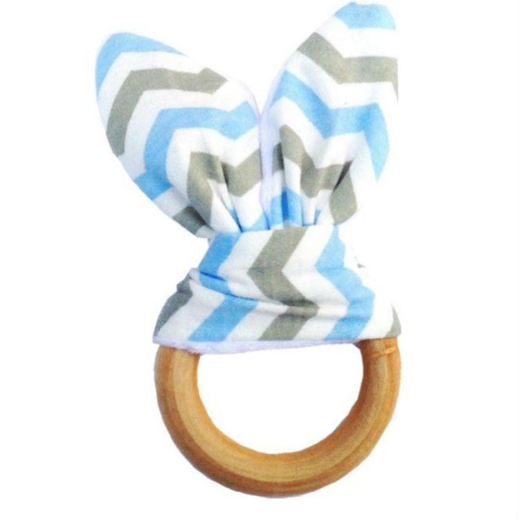 3 PCS Bunny Ear Teether Safe Organic Wood Teething Ring(C-3)