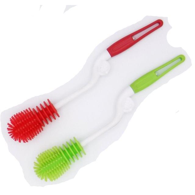 Washing Cleaning Rotary Handle Long Handle Scrubbing Feeding-bottle Brush(Red)