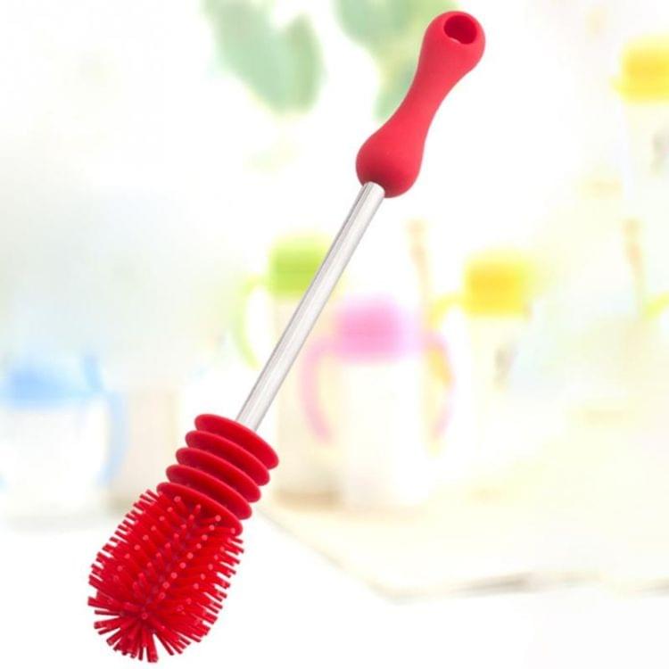 Washing Cleaning Rotary Handle Long Handle Scrubbing Feeding-bottle Brush(Red)