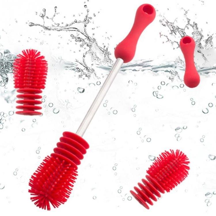 Washing Cleaning Rotary Handle Long Handle Scrubbing Feeding-bottle Brush(Red)