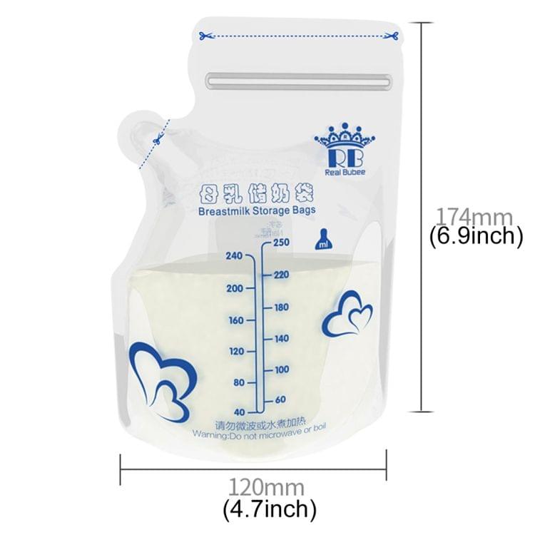 REAL BUBEE 30 PCS 250ml Portable Breast Milk Freshness Cold Protection Package Storage Bag