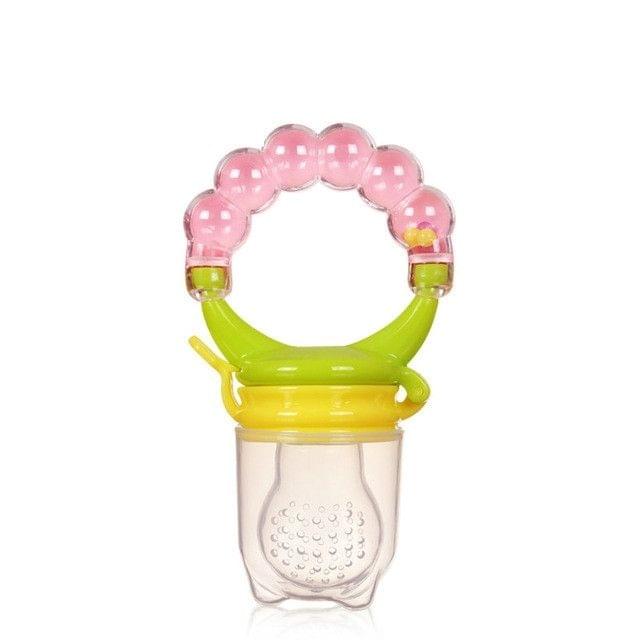 3 PCS Baby Nipple Fresh Food Fruit Milk Feeding Bottles Learn Feeding Drinking Handle Teething Pacifier with Bell, Size:M(Pink)