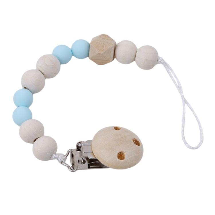 3 PCS Baby Pacifier Clip Chain Wooden Holder Soother Pacifier Clips Leash Strap Nipple Holder for Infant Feeding(Light blue)