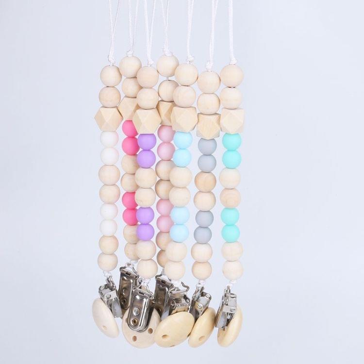 3 PCS Baby Pacifier Clip Chain Wooden Holder Soother Pacifier Clips Leash Strap Nipple Holder for Infant Feeding(Light blue)