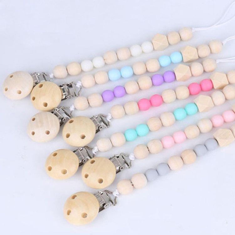 3 PCS Baby Pacifier Clip Chain Wooden Holder Soother Pacifier Clips Leash Strap Nipple Holder for Infant Feeding(Light blue)