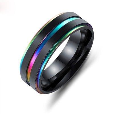 OPK Lasha Plating Double Titanium Steel Groove Ring for Men (Color:Colorful Size:10)