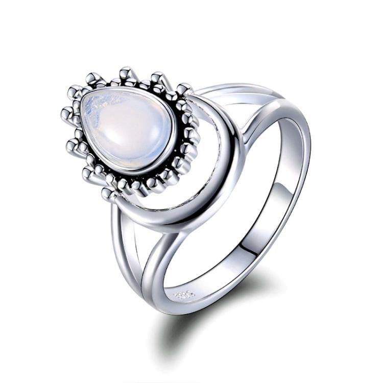 925 Silver Women Vintage Diamond Punk Moonstone Ring, Ring Size:6