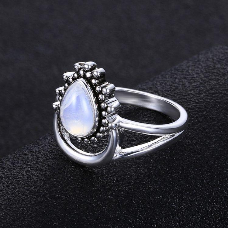 925 Silver Women Vintage Diamond Punk Moonstone Ring, Ring Size:6