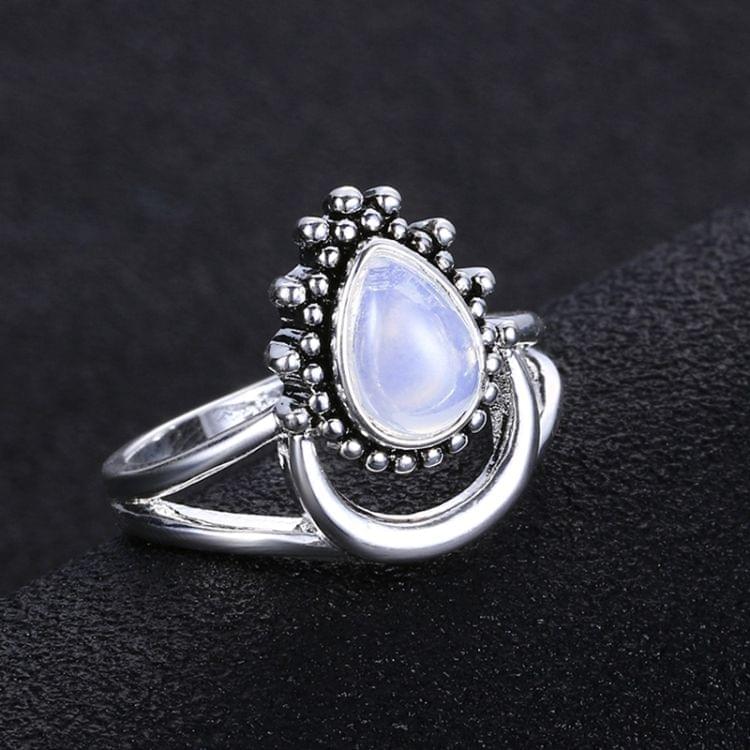 925 Silver Women Vintage Diamond Punk Moonstone Ring, Ring Size:6