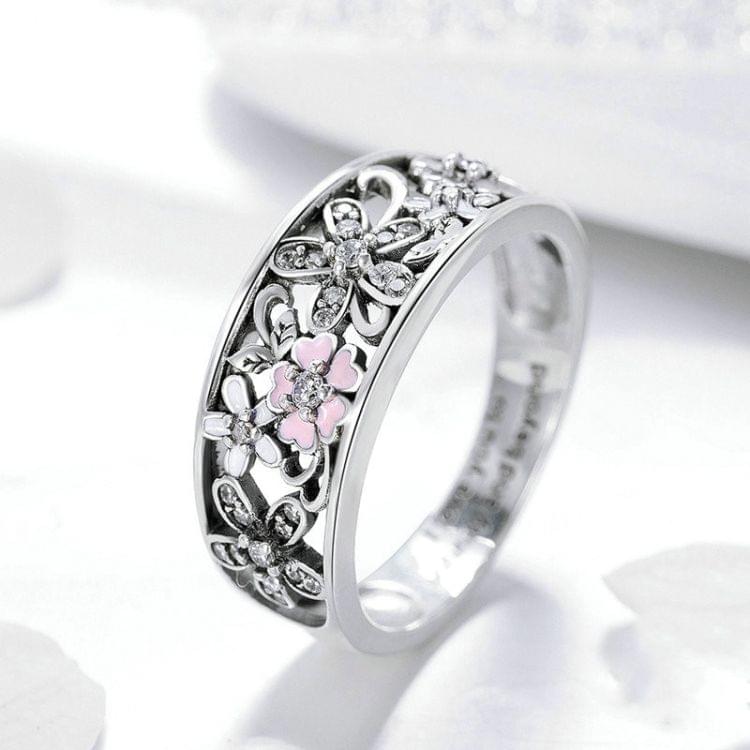 Fashion 925 Sterling Silver Daisy Flower Finger Rings for Women Wedding Engagement Jewelry, Ring Size:6