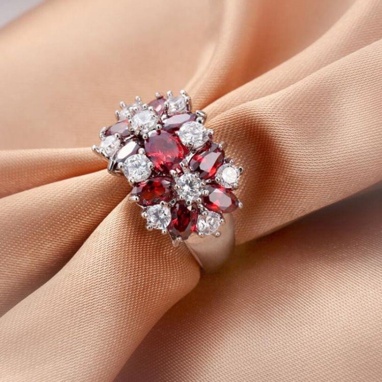 925 Sterling Silver Sparkling Rings Girls Crystal Engagement Jewelry, Ring Size:6(Red)