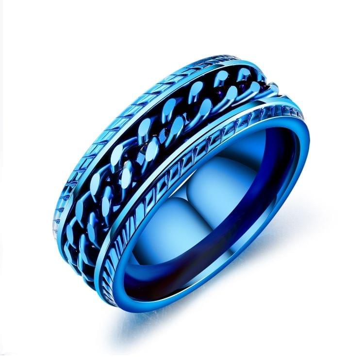 OPK Titanium Steel Personality Trend Hip Hop Ring for Men (Color:Blue Size:8)