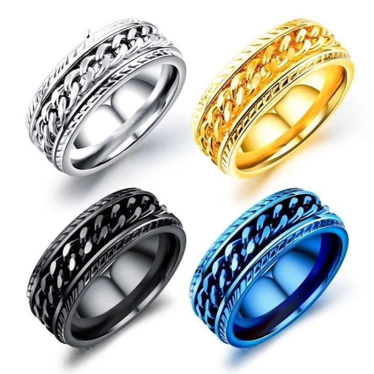 OPK Titanium Steel Personality Trend Hip Hop Ring for Men (Color:Blue Size:8)