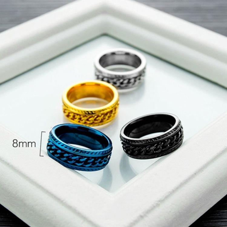 OPK Titanium Steel Personality Trend Hip Hop Ring for Men (Color:Blue Size:8)