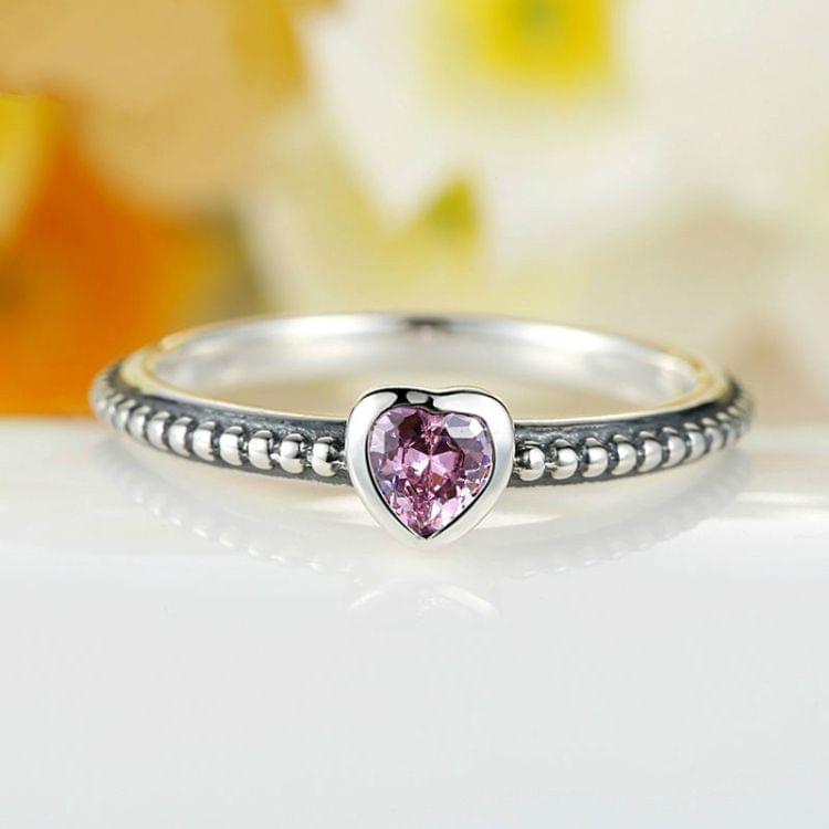 Fashion Color Love Heart Ring with Zircon for Women Wedding Jewelry, Ring Size:6(Pink)