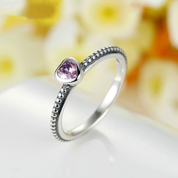 Fashion Color Love Heart Ring with Zircon for Women Wedding Jewelry, Ring Size:6(Pink)