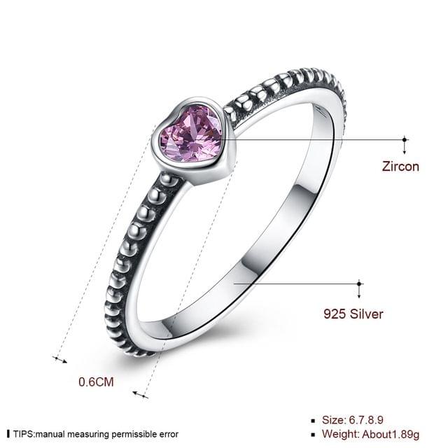 Fashion Color Love Heart Ring with Zircon for Women Wedding Jewelry, Ring Size:6(Pink)