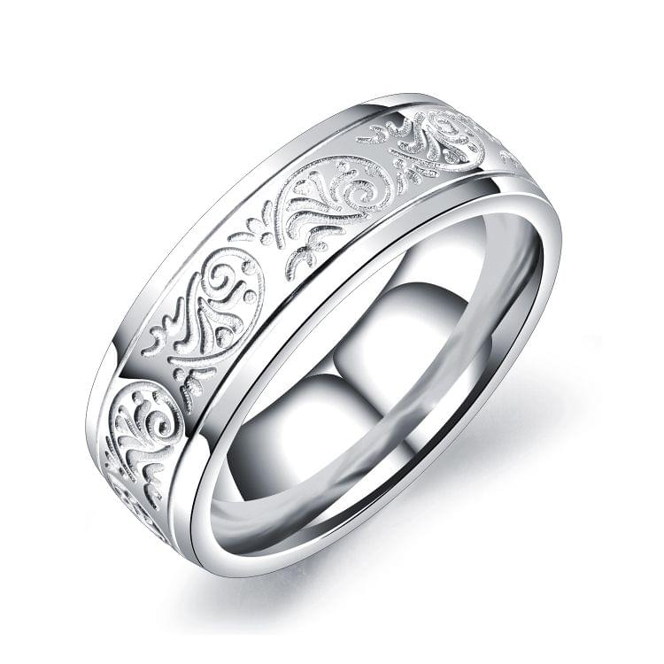 OPK Titanium Steel Flower Pattern Ring for Men (Color:Steel Color Size:7)