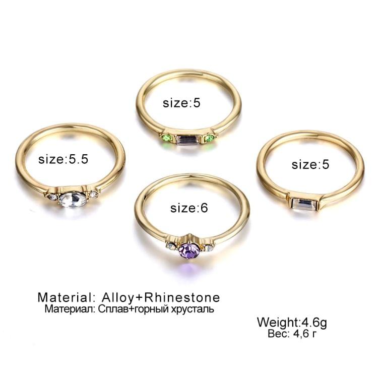 4 PCS Women Vintage Bohemian Crystal Zircon Ring Set, Ring Size:6