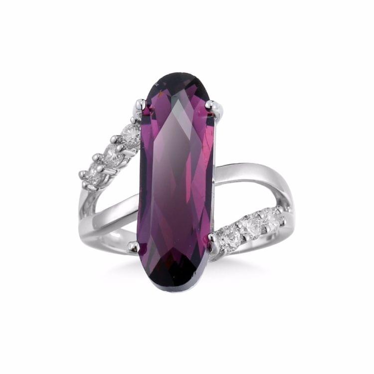 Classic 925 Sterling Silver Zircon Crystal Engagement Ring For Women, Ring Size:6(Purple)