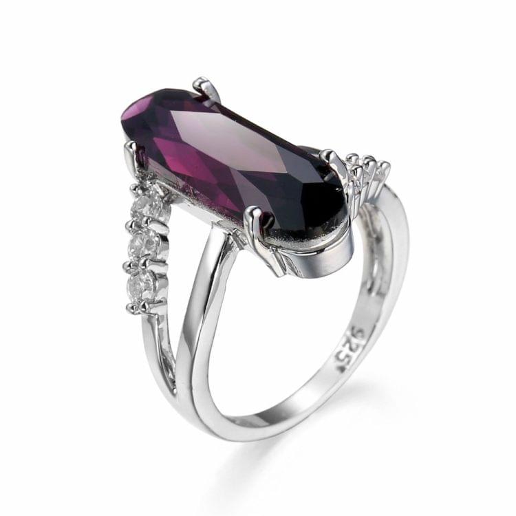 Classic 925 Sterling Silver Zircon Crystal Engagement Ring For Women, Ring Size:6(Purple)