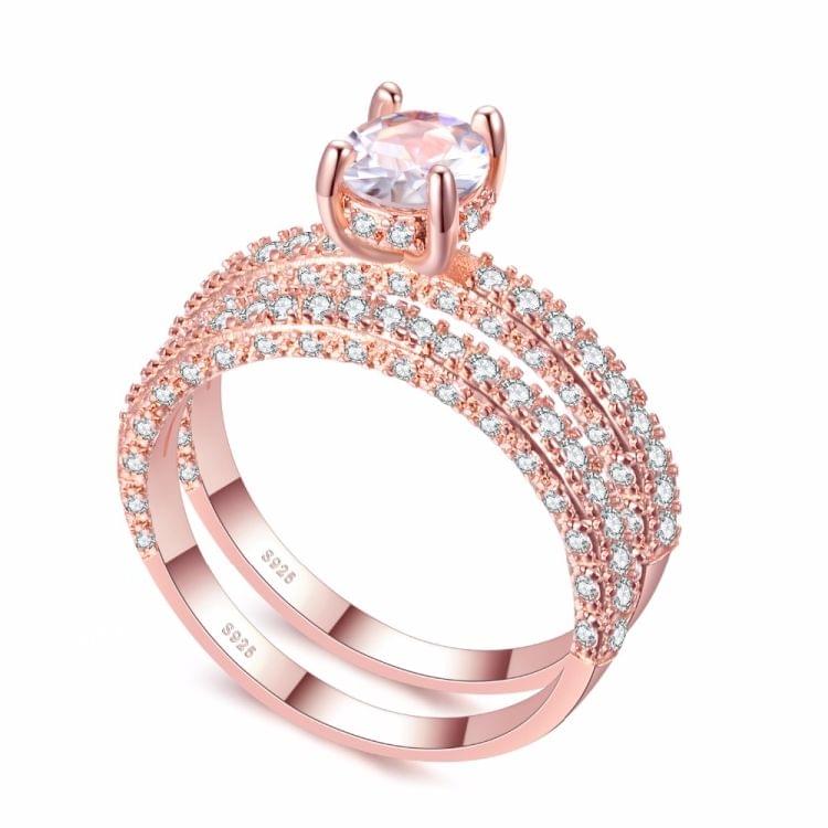 Double Row For Women Fashion Cubic Zirconia Wedding Engagement ring, Ring Size:6(Round Rose Gold)