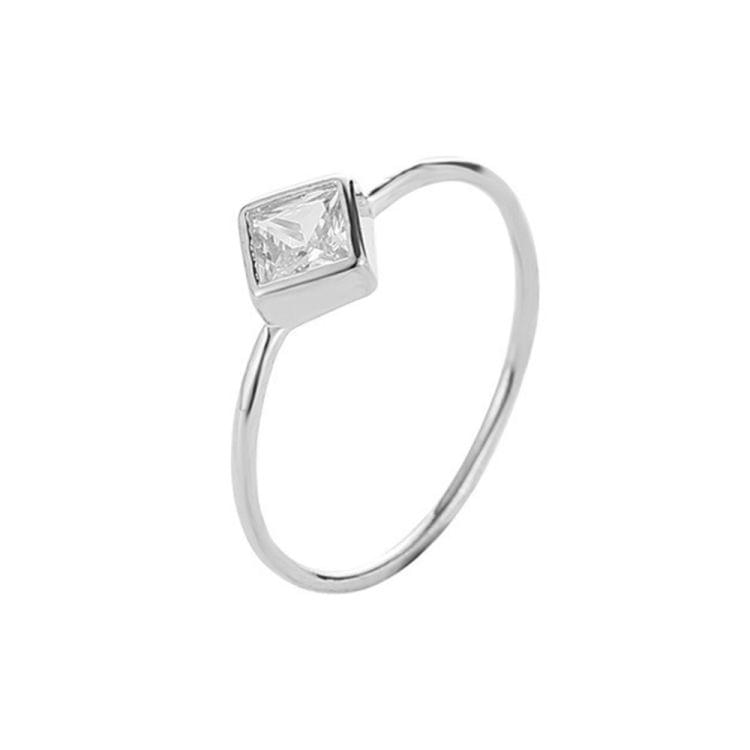 Square Zircon Simple Engagement Rings for Women Fashion Jewelry, Ring Size:6(Silver)