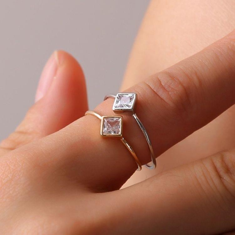 Square Zircon Simple Engagement Rings for Women Fashion Jewelry, Ring Size:6(Silver)