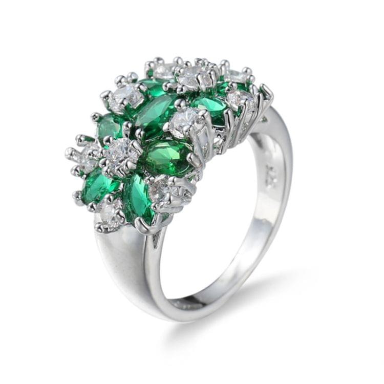 925 Sterling Silver Sparkling Rings Girls Crystal Engagement Jewelry, Ring Size:6(Green)