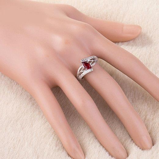 925 Sterling Silver Finger Rings Women Vintage Engagment Zircon Jewelry, Ring Size:6(Red)