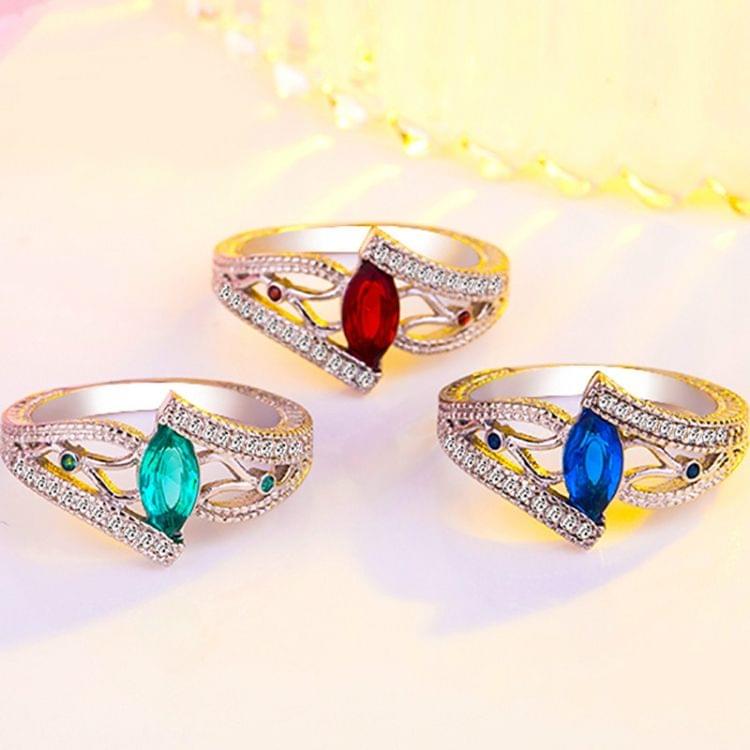 925 Sterling Silver Finger Rings Women Vintage Engagment Zircon Jewelry, Ring Size:6(Red)