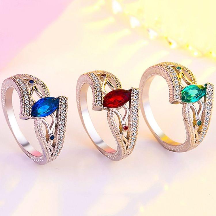 925 Sterling Silver Finger Rings Women Vintage Engagment Zircon Jewelry, Ring Size:6(Red)