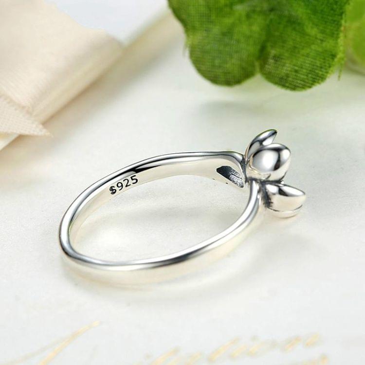 925 Sterling Silver Women Black Floral Shape Ring Jewelry, Ring Size:6