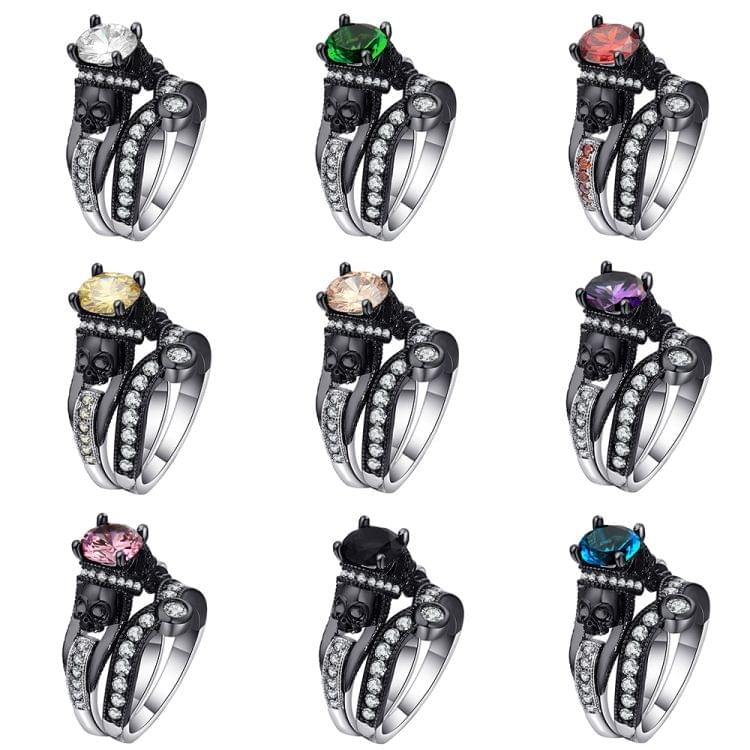 2 PCS Skull Ring Punk Style Fashion Jewelry, Ring Size:6(Champagne N-B)