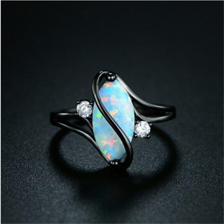 S Shape Opal Stone Black Color Rings Fashion Jewelry For Women, Ring Size:10(Black)