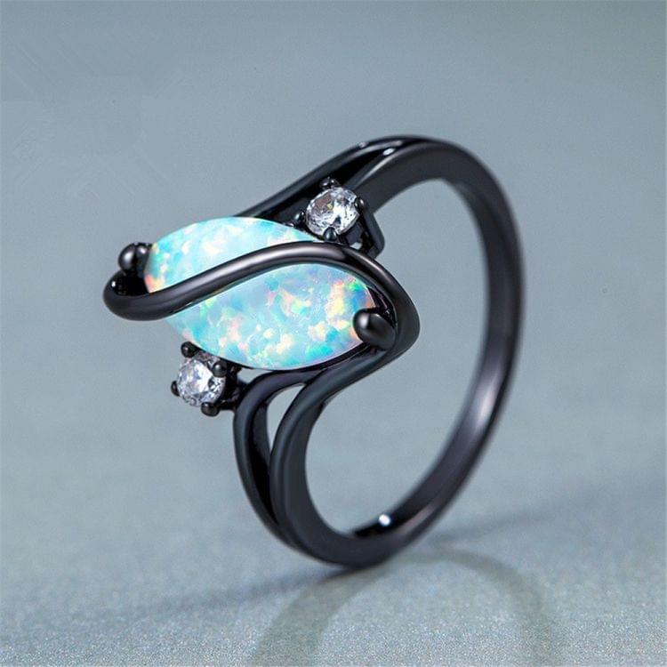 S Shape Opal Stone Black Color Rings Fashion Jewelry For Women, Ring Size:10(Black)