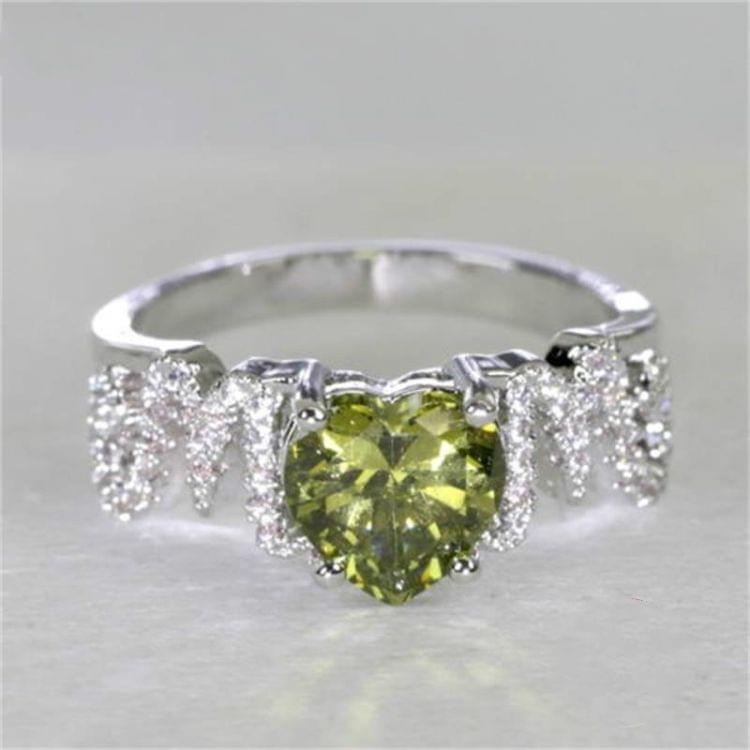 925 Sterling Silver Women Heart Pattern Diamond Ring, Ring Size:6(Green)