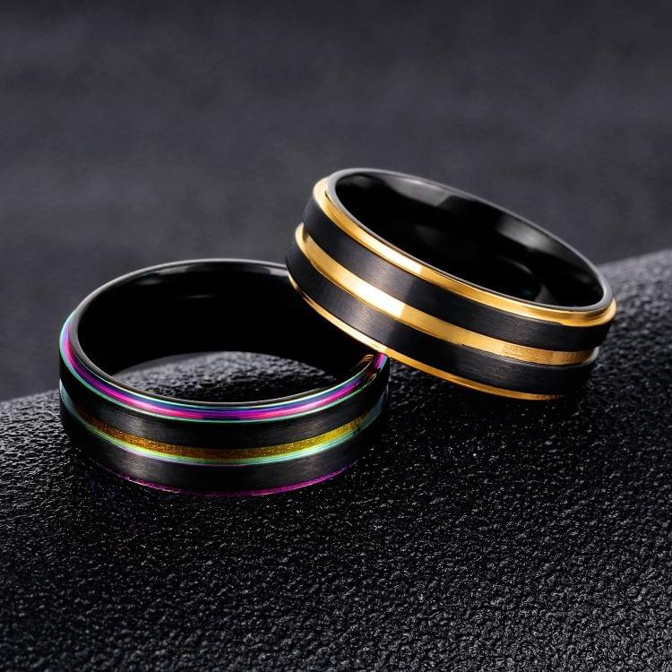 OPK Lasha Plating Double Titanium Steel Groove Ring for Men (Color:Gold Size:11)