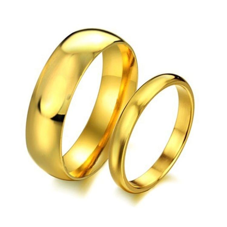 OPK Glossy Couple Titanium Steel Ring, Female Type (Color:Gold Size:6)