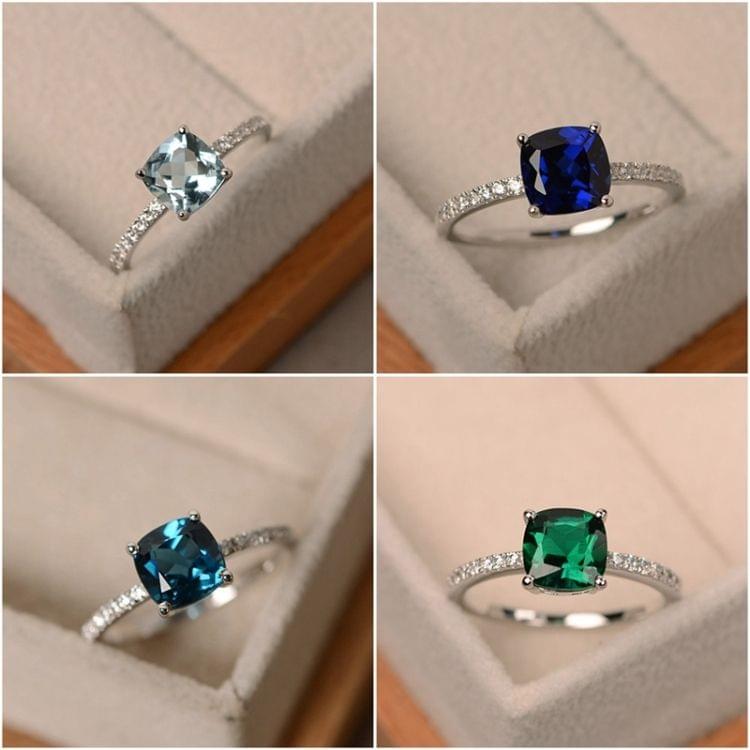 Women Fashion Desgin Luxury Inlaid Stone Square Rings, Ring Size:8(Blue)