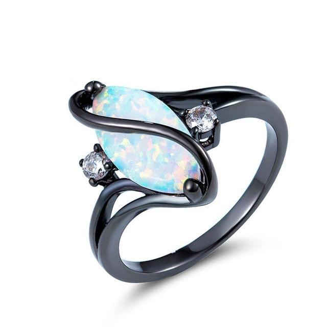 S Shape Opal Stone Black Color Rings Fashion Jewelry For Women, Ring Size:9(Black)