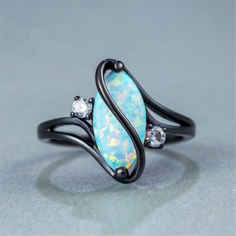 S Shape Opal Stone Black Color Rings Fashion Jewelry For Women, Ring Size:9(Black)