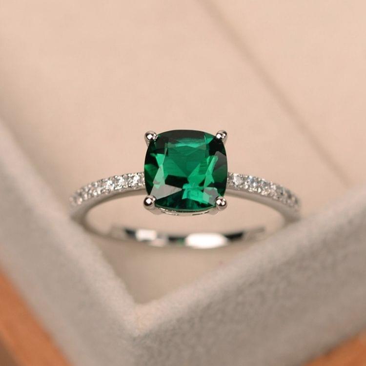 Women Fashion Desgin Luxury Inlaid Stone Square Rings, Ring Size:10(Green)