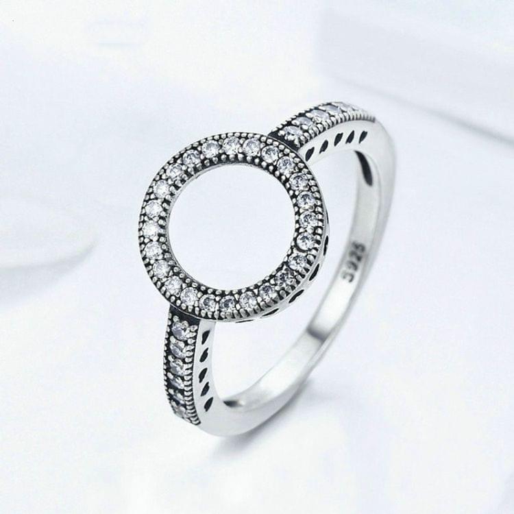 2 PCS Real 925 Sterling Silver Lucky Circle Diamond Halo Rings, Ring Size:6(White)